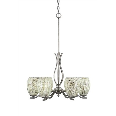 Toltec Lighting Revo 6 - Light Chandelier in  Aged Silver with 5" Natural Fusion Shade