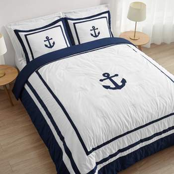 Sweet Jojo Designs Full/Queen Comforter Bedding Set Anchors Away Collection Blue and White 3pc