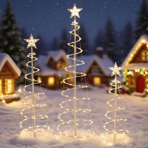 Joyfy 3 Packs Christmas Spiral Tree Yard Light Outdoor Decoration, 218 LED Lights with Stakes for Xmas Party Indoor Outdoor Garden Holiday Decoration - 1 of 4