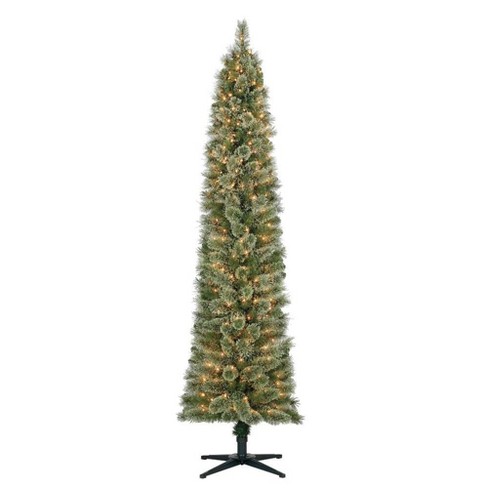 Home Heritage 7 Foot Pre-Lit Skinny Artificial Stanley Pencil Pine Christmas Tree with Clear White Lights, Foldable Stand and Easy Assembly - image 1 of 4