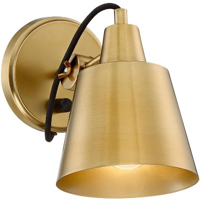 Possini Euro Design Modern Wall Lamp Warm Brass Hardwired 8" High Fixture Up Down Swivel for Bedroom Reading Living Room Hallway