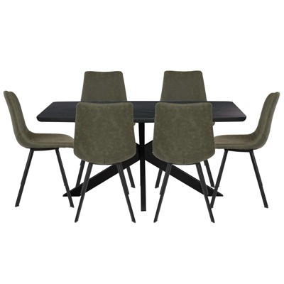LeisureMod Ravenna 7-Piece Dining Set, 1 X-Shape Base Table 6 Dining Chairs