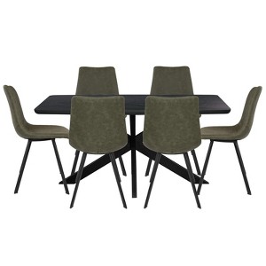 LeisureMod Ravenna 7-Piece Dining Set, 1 X-Shape Base Table 6 Dining Chairs - 1 of 4
