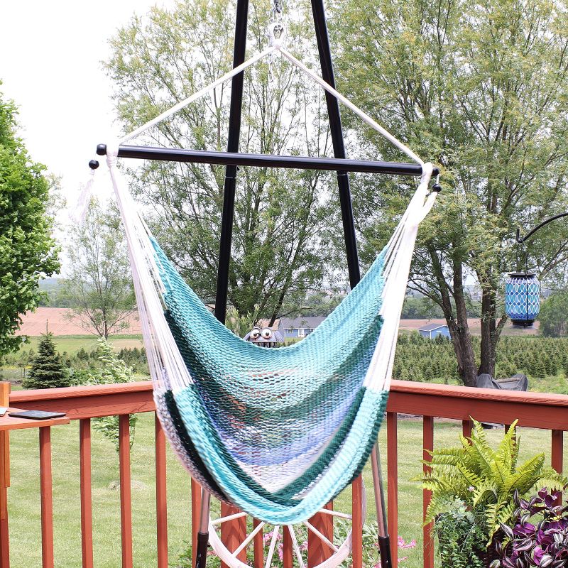 Sunnydaze Polyester Rope Hanging Caribbean-Style Hammock Chair Swing for Patio, Porch, or Yard - Lagoon Stripes, 3 of 11