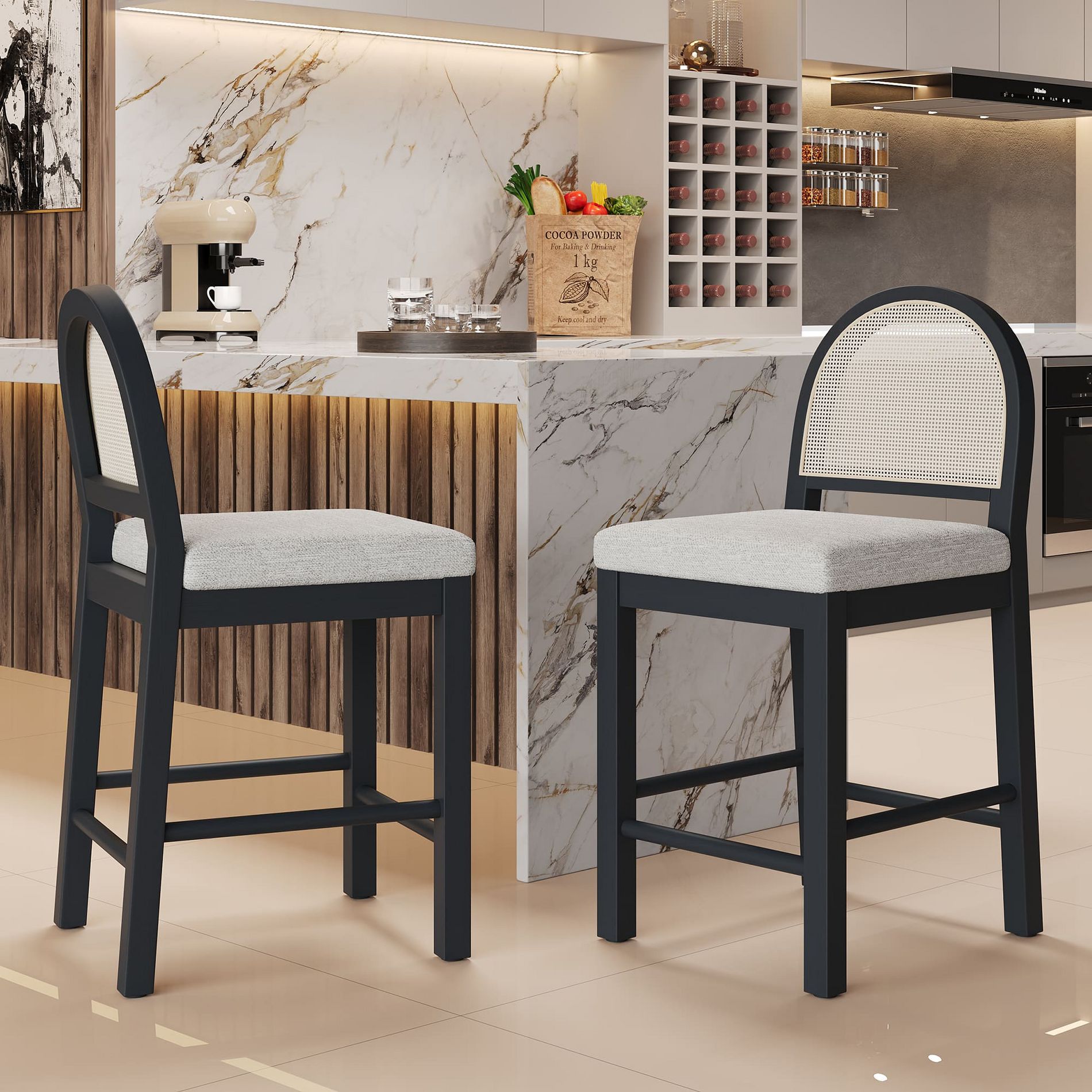 Christopher Knight Home Kinich Boho Rubberwood Rattan Upholstered Counter Stools (Set of 2)