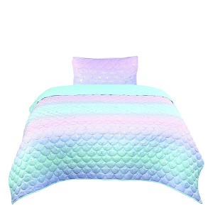 Tadpoles Girls Mermaid Pattern Quilt Set, with 1 Twin Size Quilt and 1 Standard Sham, 2-Piece Set - 1 of 4