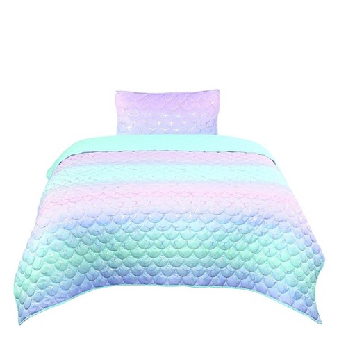 Tadpoles Girls Mermaid Pattern Quilt Set, with 1 Twin Size Quilt and 1 Standard Sham, 2-Piece Set - image 1 of 4