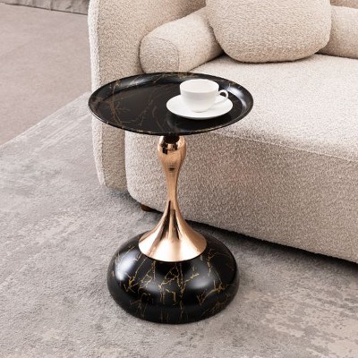 NicBex Mermaid Tail Round End Table Living Room, Metal Pedestal Side Table with Tray Top, Modern Bedroom Nightstand, Small Coffee Table, Small Table