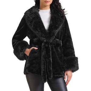 INSPIRE CHIC Women's Faux Fur Winter Lapel Shaggy Warm Fluffy Jacket with Pockets - 1 of 4