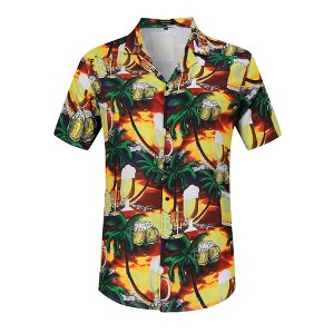 BLUEMING Men's Hawaiian Shirt Short Sleeve Floral Button Down Shirts Hot Holiday Beach Shirts - 1 of 4