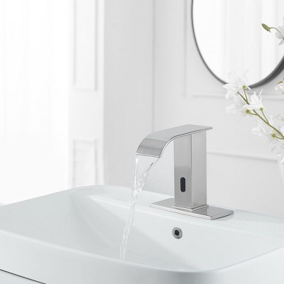 Brushed Nickel Touchless Single Hole Bathroom Faucet with Temperature Control