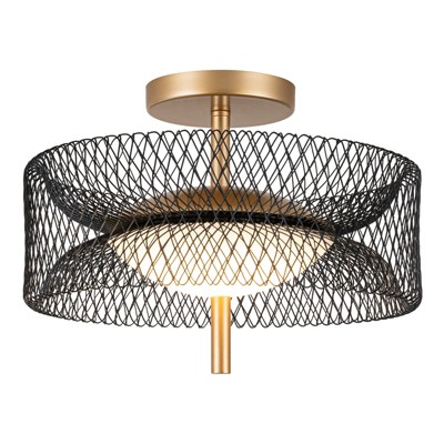 LLHZSY Matte Black Gold Modern Ceiling Light LED Semi Flush Mount Fixture with Reticulate Frame - 12 3/5"