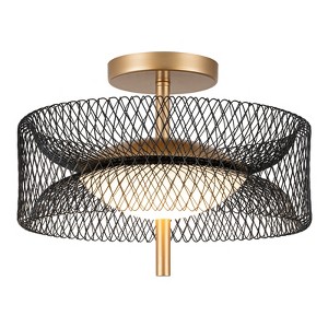 LLHZSY Matte Black Gold Modern Ceiling Light LED Semi Flush Mount Fixture with Reticulate Frame - 12 3/5" - 1 of 4