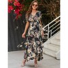 Women Maternity Summer Dress V Neck Floral Short Sleeve Maxi Dresses Baby Shower Dress for Photoshoot - 4 of 4