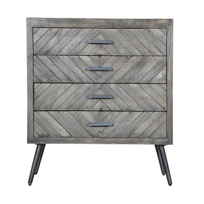 29" Chevron Pattern Wooden 4 Drawer Accent Dresser Chest with Angled Metal Legs Gray - The Urban Port
