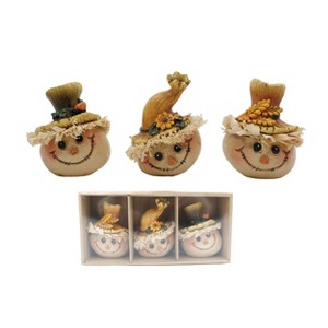 Transpac Set of 3 Resin Scarecrow Head Figurines in Kraft Box Fall Harvest Tabletop Decor for Indoor Use and Gift Giving - 1 of 1