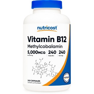 Nutricost Vitamin B12 (Methylcobalamin) 5000mcg, 240 Capsules - Vegetarian Caps, Non-GMO, Gluten Free B12 Supplement - 1 of 4