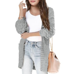 Girls Sweater Cardigan Open Front Longline Sweater Cable Knit Sweater Long Sleeve Color Block Sweater,Gray(with Pocket) - XL - 1 of 4