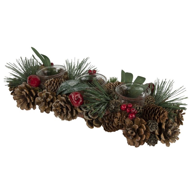 Northlight 15.25" Glitter Pinecones and Red Berries Tealight Christmas Candle Holder, 3 of 6