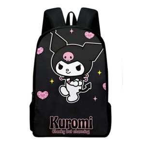 Paaaawaters Cute Cartoon Print Everyday Stylish Durable Backpack Black with Pink White Accents - 1 of 2