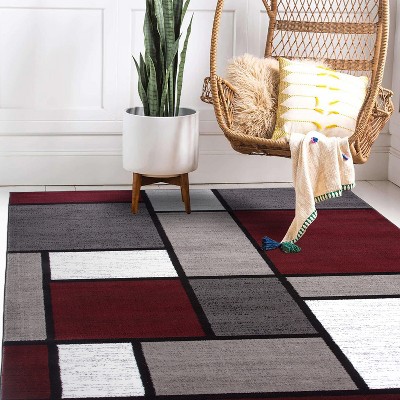 Red and Gray Geometric Low Pile Area Rug