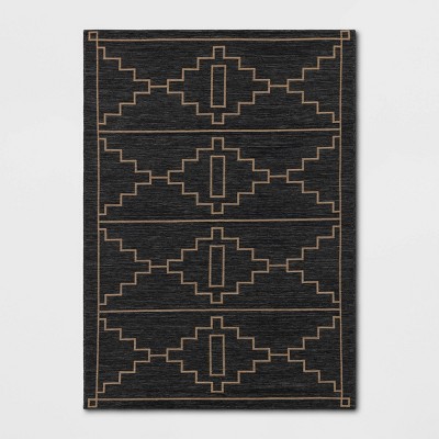 5'x7' Linear Stepped Diamonds Print Outdoor Area Rug Black - Threshold™