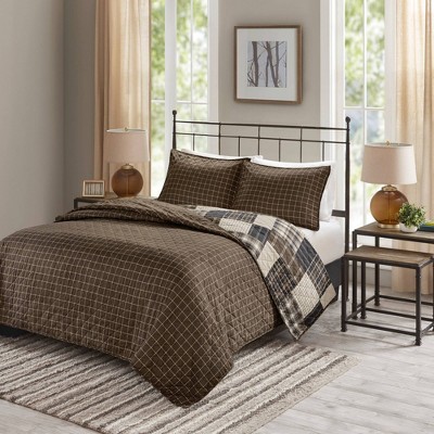 King Black and Brown Reversible Microfiber Quilt Set