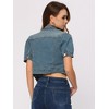 Allegra K Women's Casual Point Collar Button Down Puff Sleeve Crop Denim Jackets - 4 of 4