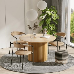 Lirago Solid Wood 46'' Round Dining Table for 4 People Nordic style 46x46 Natural - 1 of 4