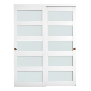 VEVOR Sliding Closet Door, 60" (Double 31") x 80", 5-Lite Frosted Glass Bypass Sliding Doors,Solid Wood & MDF Slab with Water-Proof PVC Surface,White - 1 of 4