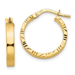 Black Bow Jewelry 3mm x 19mm 14k Yellow Gold Polished & D/C Edge Round Hoop Earrings - 1 of 4