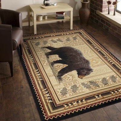 Kumasinova Bear & Southwestern Motif Rugs for Living Room, Area Rug -Kid & Pet-Friendly, Made in Turkey, Stain-Resistant Door Mat
