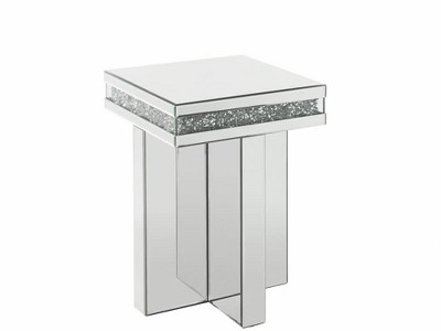 Elegant Noralie 28" Mirrored Glass End Table with Diamond Accents