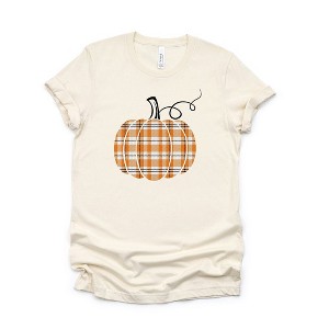 Simply Sage Market Women's Orange Plaid Pumpkin Circle Short Sleeve Graphic Tee - 1 of 2