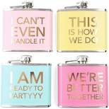 Juvale Pack of 4 Stainless Steel Flask, Hip Flasks for 5oz Liquor, 4 Trendy Colorful Designs for Wedding & Bachelorette Party Favors