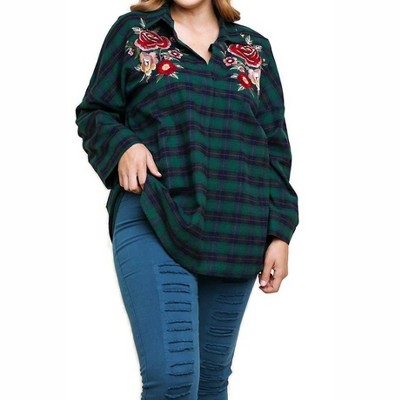 Women's Floral Embroidered Plaid Tunic - PLUS - umgee