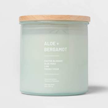 3-Wick Tinted Glass Aloe + Bergamot Lidded Jar Candle Light Green 26oz - Threshold™