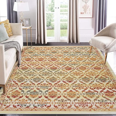 WhizMax Modern Rugs Floral Print Mat Non-Slip Boho Low Pile Non-Shedding Carpet