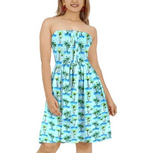 LA LEELA Women's Summer Boho Beach Backless Smocked Mini Flowy Dress Tube Top Strapless Dresses for Women One Size Island Theme, Blue - 1 of 4