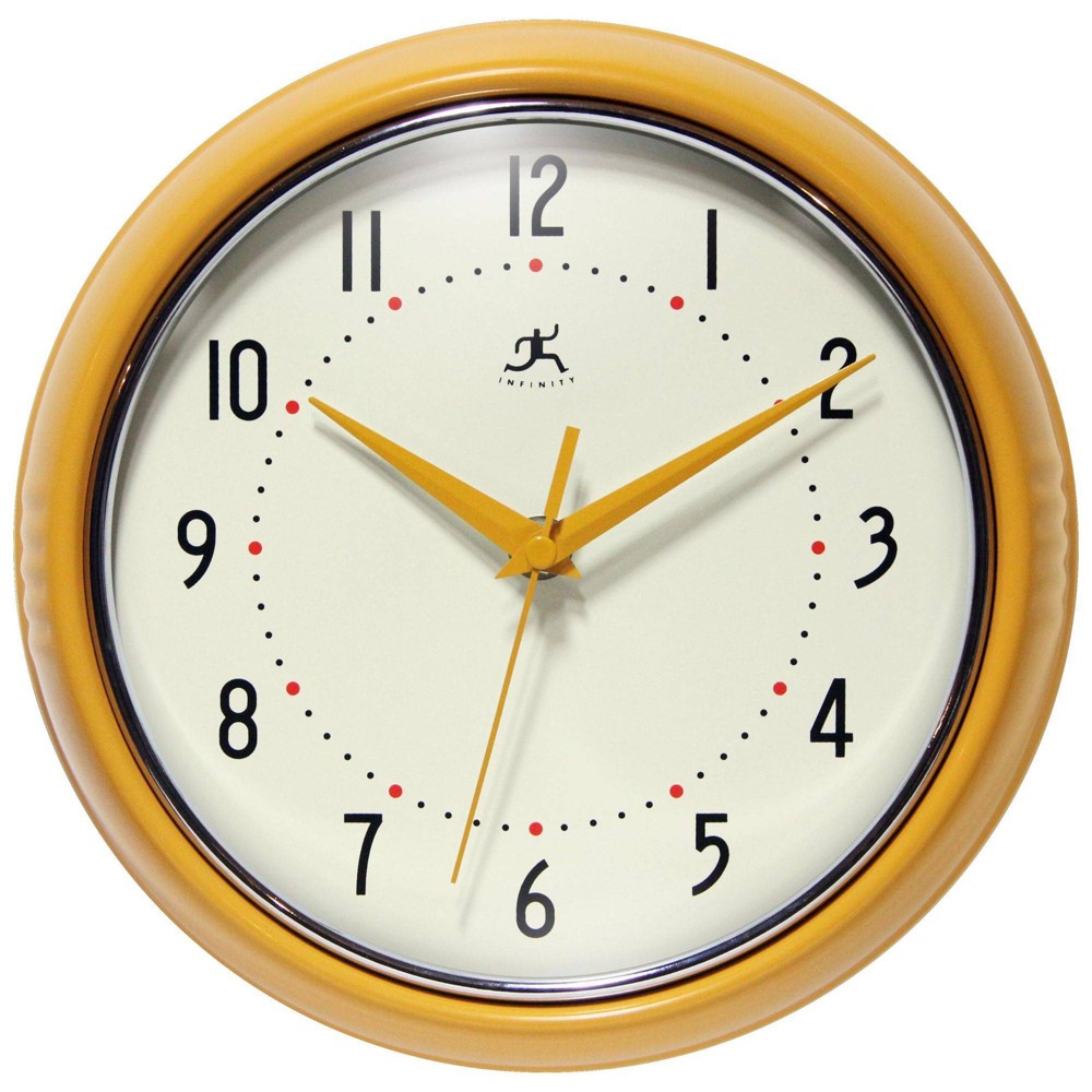 9.5" Retro Metal Wall Clock Saffron/Yellow - Infinity Instruments