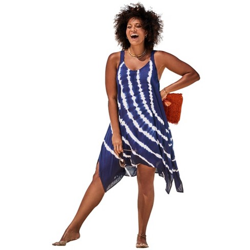 Swimsuits For All Women's Plus Size Tie-dye Flare Cover Up Dress - 26/28,  Blue : Target