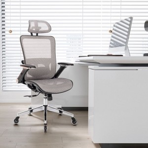 Ergonomic Mesh Office Chair-Adjustable Headrest with Flip-Up Arms, Tilt and lock Function, Lumbar Support and Blade Wheels, Metal legs-The Pop Home - 1 of 4
