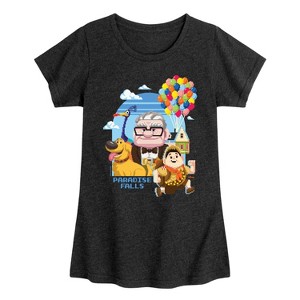 Girls' - Disney - Carl Russel Dug Kevin Paradise Falls Fitted Short Sleeve Graphic T-Shirt - 1 of 4