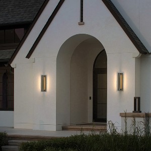 ALOADECOR 1-Light H20 in Minimalist Modern Linear Integrated LED Outdoor Wall Sconce with Dusk to Dawn in Matte Black for Porch Patio (¨2 Pack) - 1 of 4