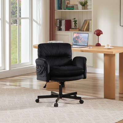Bestier Criss Cross Chair with Armrests & Wheels, Ergonomic Cross Legged Office Chair Computer Task Chair, Desk Chair for Home Office & Vanity, Black