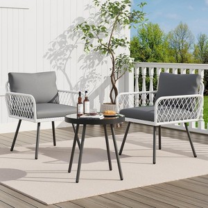 Acekool 3-Piece Patio Furniture Set with 2 Wicker Chairs & Glass Top Coffee Table, Outdoor Seating with Cushions for Balcony and Garden - 1 of 4