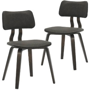 LeisureMod Clivo Leather Dining Chair – Modern Open-Back with Curved Wooden Slats & Poplar Wood Legs for Kitchen or Dining Room Set of 2 - 1 of 4