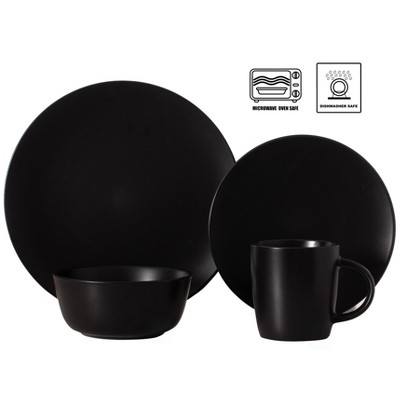 Matte Black Ceramic 16-Piece Dinnerware Set for 4