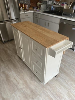 Homestyles Dolly Madison Sage Green Kitchen Cart with Natural Wood Top