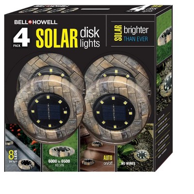 Bell + Howell 8 LED Round Slate Solar Powered Disk Lights with Auto On/Off